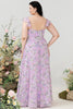 Load image into Gallery viewer, Purple Floral Print Plus Size Bridesmaid Dress