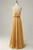 Load image into Gallery viewer, A Line Halter Yellow Long Bridesmaid Dress with Bowknot