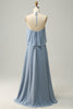 Load image into Gallery viewer, A Line Halter Neck Blue Long Bridesmaid Dress