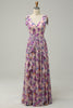 Load image into Gallery viewer, A Line V Neck Pink Floral Printed Long Bridesmaid Dress