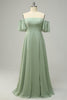 Load image into Gallery viewer, A Line Off the Shoulder Green Long Plus Size Bridesmaid Dress with Ruffles