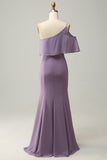 Sheath One Shoulder Purple Plus Size Bridesmaid Dress with Silt