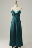 A Line Spaghetti Straps Dark Green Plus Size Bridesmaid Dress with Backless