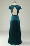 A Line V Neck Dark Green Plus Size Bridesmaid Dress with Open Back