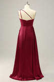 Burgundy Plus Size One Shoulder Long Bridesmaid Dress