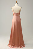 Blush Spaghetti Straps A Line Bridesmaid Dress With Slit