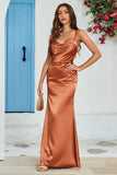 Simple Copper Mermaid Backless Long Wedding Guest Dress