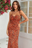 Orange Mermaid Backless Long Printed Wedding Guest Dress