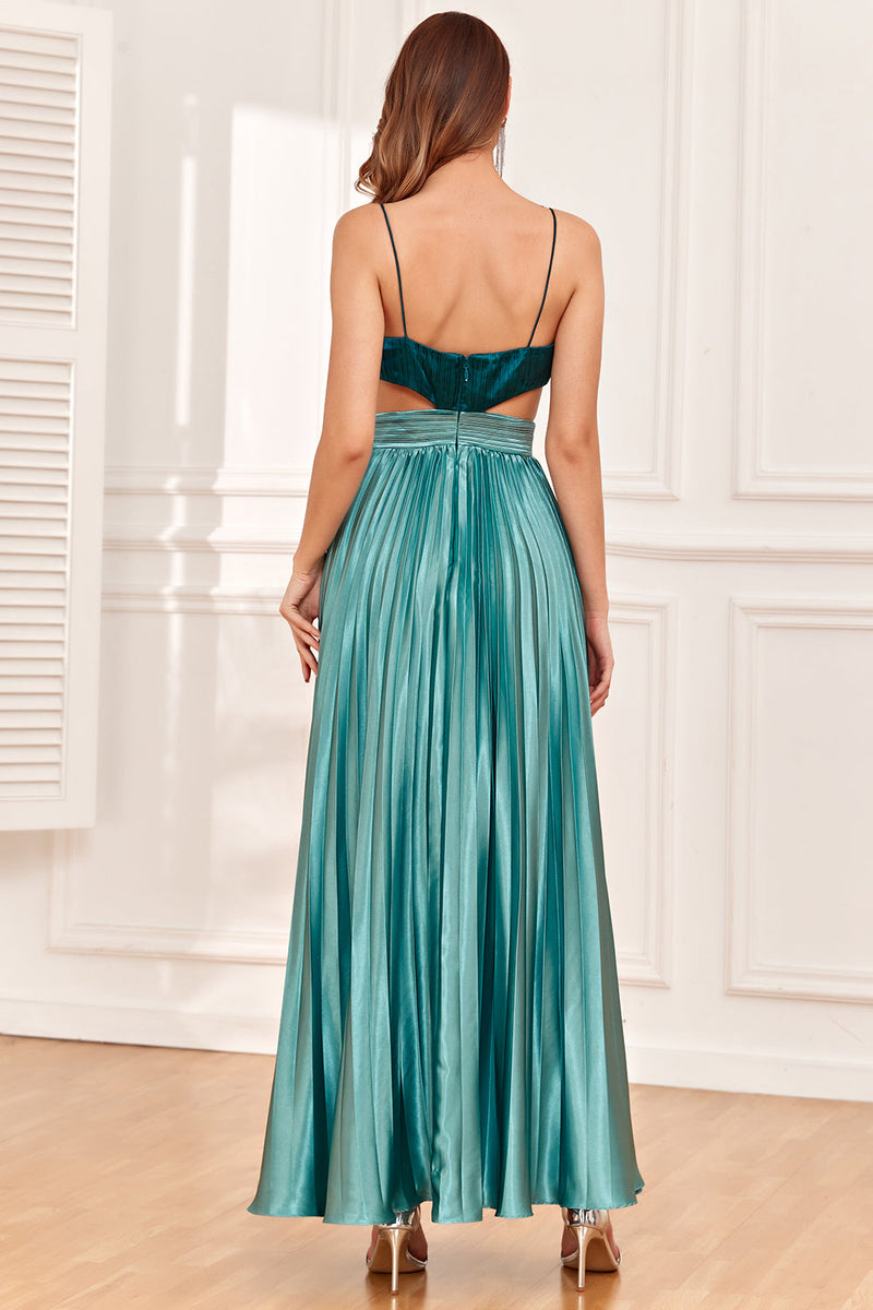 Load image into Gallery viewer, Green Ruffles Wedding Guest Dress with Slit
