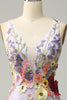 Load image into Gallery viewer, A Line Deep V Neck Lavender Long Formal Dress with Appliques