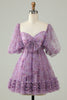 Load image into Gallery viewer, Purple A-Line Puff Sleeves Tulle Short Formal Dress