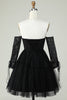 Load image into Gallery viewer, A Line Off the Shoulder Black Corset Short Formal Dress with Long Sleeves