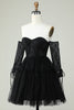 Load image into Gallery viewer, A Line Off the Shoulder Black Corset Short Formal Dress with Long Sleeves