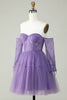 Load image into Gallery viewer, A Line Off the Shoulder Purple Corset Short Formal Dress with Long Sleeves