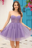 Purple Corset Detachable Long Sleeves A-Line Short Formal Dress