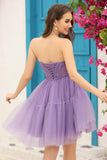 Purple Corset Detachable Long Sleeves A-Line Short Formal Dress