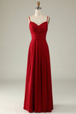 A Line Spaghetti Straps Burgundy Long Bridesmaid Dress