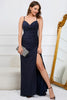 Load image into Gallery viewer, Mermaid Spaghetti Straps Navy Long Formal Dress with Beading