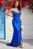 Load image into Gallery viewer, Mermaid Spaghetti Straps Royal Blue Long Formal Dress with Split Front