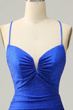 Mermaid Spaghetti Straps Royal Blue Long Formal Dress with Beading