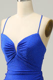 Mermaid Spaghetti Straps Royal Blue Long Formal Dress with Beading