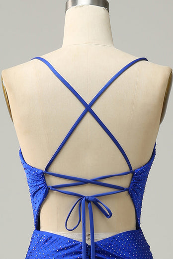 Mermaid Spaghetti Straps Royal Blue Long Formal Dress with Beading