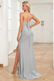 Mermaid Spaghetti Straps Grey Long Formal Dress with Criss Cross Back