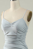 Mermaid Spaghetti Straps Grey Plus Size Formal Dress with Criss Cross Back