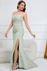 Load image into Gallery viewer, Mermaid Spaghetti Straps Light Green Plus Size Formal Dress with Criss Cross Back