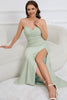 Load image into Gallery viewer, Mermaid Spaghetti Straps Light Green Plus Size Formal Dress with Criss Cross Back