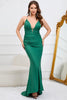 Load image into Gallery viewer, Mermaid Spaghetti Straps Dark Green Plus Size Formal Dress with Criss Cross Back