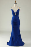 Mermaid Spaghetti Straps Dark Green Plus Size Formal Dress with Criss Cross Back