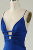 Load image into Gallery viewer, Mermaid Spaghetti Straps Royal Blue Plus Size Formal Dress with Criss Cross Back