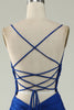 Load image into Gallery viewer, Mermaid Spaghetti Straps Royal Blue Plus Size Formal Dress with Criss Cross Back