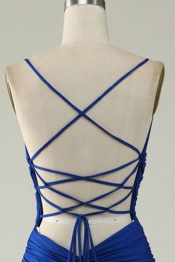 Mermaid Spaghetti Straps Royal Blue Plus Size Formal Dress with Criss Cross Back