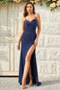 Load image into Gallery viewer, Mermaid Spaghetti Straps Navy Long Formal Dress with Criss Cross Back