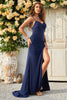 Load image into Gallery viewer, Mermaid Spaghetti Straps Navy Long Formal Dress with Criss Cross Back