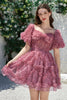 Load image into Gallery viewer, Beautiful A Line Off the Shoulder Fuchsia Tulle Short Formal Dress with Short Sleeves