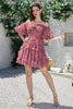 Load image into Gallery viewer, Beautiful A Line Off the Shoulder Dusty Rose Tulle Short Formal Dress with Short Sleeves