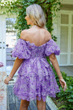 Off the Shoulder A Line Printed Cute Short Formal Dress
