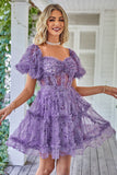 Off the Shoulder A Line Printed Cute Short Formal Dress
