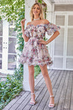 Off the Shoulder A Line Printed Cute Short Formal Dress