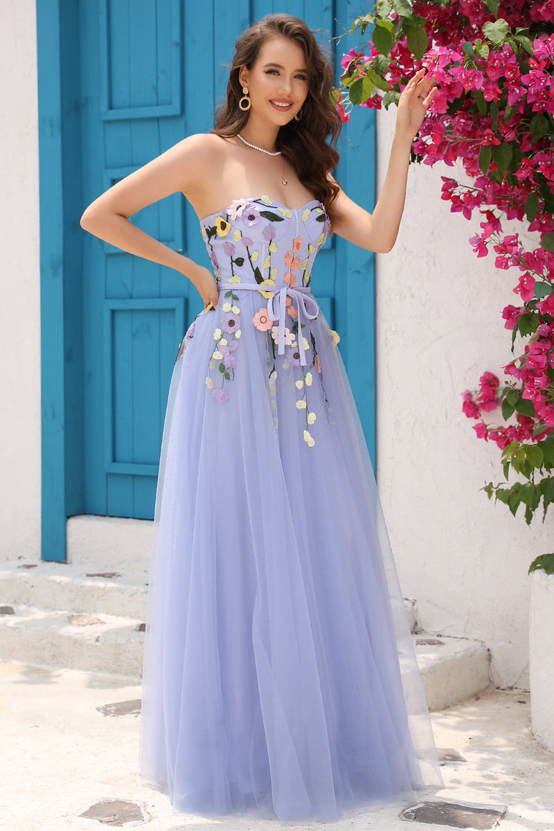 Load image into Gallery viewer, Lavender A Line Sweetheart Formal Dress with Appliques