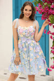 Blue Corset A-Line Short Formal Dress with 3D Flowers