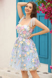 Blue Corset A-Line Short Formal Dress with 3D Flowers