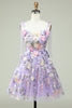 Load image into Gallery viewer, A Line Spaghetti Straps Purple Corset Short Formal Dress with 3D Flowers