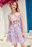 Purple Cute Corset Short Formal Dress with 3D Flowers