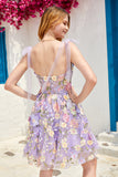 Purple Cute Corset Short Formal Dress with 3D Flowers