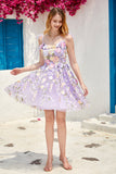 Purple Cute Corset Short Formal Dress with 3D Flowers