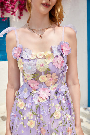 Purple Cute Corset Short Formal Dress with 3D Flowers